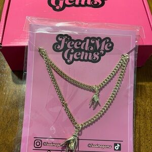 Feed Me Gems Gold Layered Hand Charm Necklace